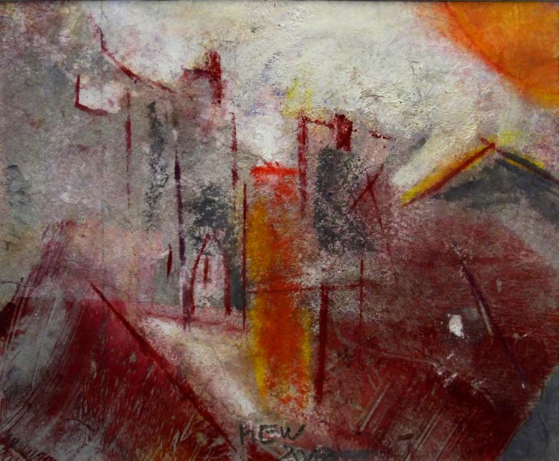 Bergdorf, Pastell, Pigment, Acryl, 10 x 12 cm, 2025